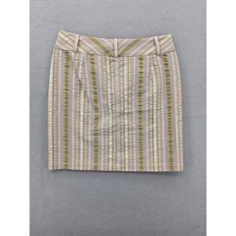 Cabi Striped Seersucker Mini Skirt Size 8 Green Pink Cotton Textured Style 309 - Picture 8 of 13